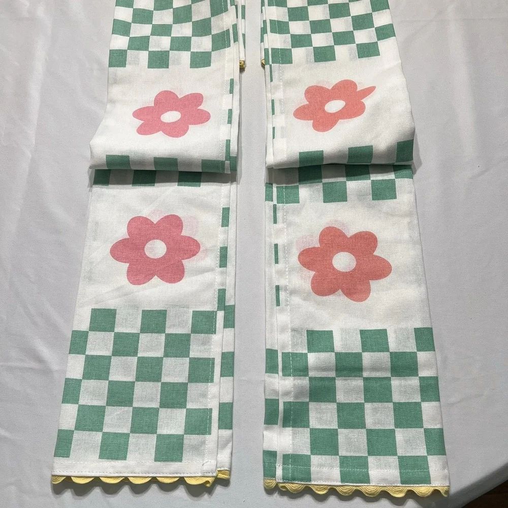 The Spring Shop Floral & Check Kitchen Towel 100% Cotton 18x28 Set Of‎ 4 New